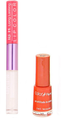 

Color Fever Long Lasting 4741635 Peach Lipstick+Orange Nail Polish(Set of 2)