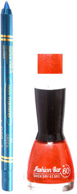 

Fashion Bar Shimmer Orange Nail Polish With Pro Non Transfer Turquoise Blue Kajal 85(Set of 2)