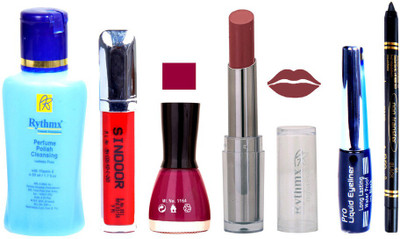 

Rythmx Lipstick And Nail Polish + Eyliner + Sindoor + Remover + Kajal Makeup Combo Pack(Set of 6)