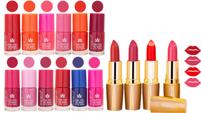 

Aroma Care 12 Piece Vibrant Color Nail Polish Combo Set With 4 Rythm Creamy Matte Lipstick Combo 182(Set of 16)