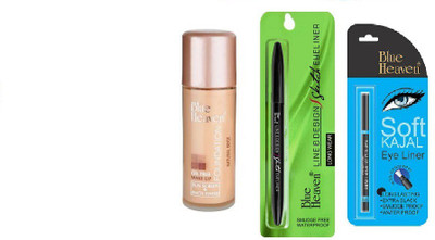 

Blue Heaven OIL FREE FOUNDATION,KAJAL,SKETCH LINER(Set of 3)