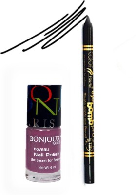 Flipkart - Bonjour Paris Color Fever 904 Black Pro Kajal+Purple Nail Polish(Set of 2)