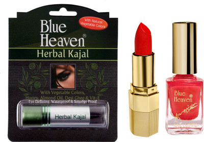 

Blue Heaven Xpression Lipstick Mo 162, Xpression Nail Paint 991 & Herbal Kajal Combo.(Set of 3)