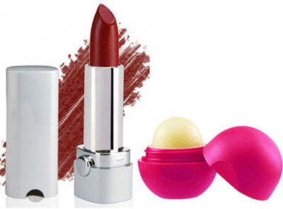 Blue Heaven Florina Glossy Lipstick (Tempting Red) & Lip Balm Bubble Gum (8 GM)(Set of 2)