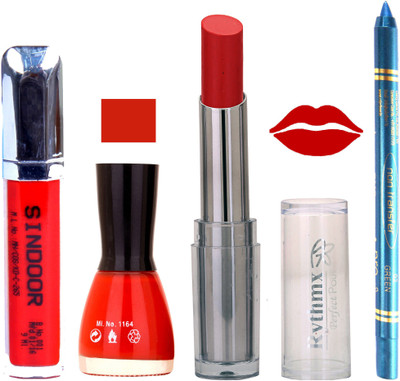 

Rythmx Lipstick Sindoor,Nail Polish,Turquois Blue Kajal Makeup Pack Combo 613(Set of 4)