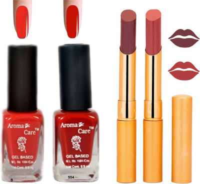 

Aroma Care Black Cap Nail Polish RHYTHM Mauve Lipstick Combo 055(Set of 4)