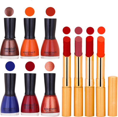

Aroma Care Candi Bottle Nail Polish Combo with Rytm Popular Lipstick Combo Set-7(Set of 10)