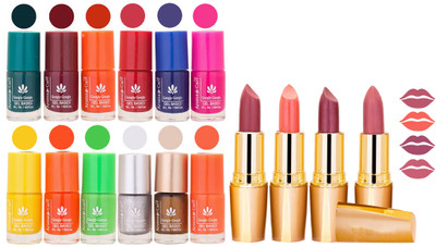 

Aroma Care 12 Piece Vibrant Color Nail Polish Combo Set With 4 Rythm Creamy Matte Lipstick Combo 63(Set of 16)