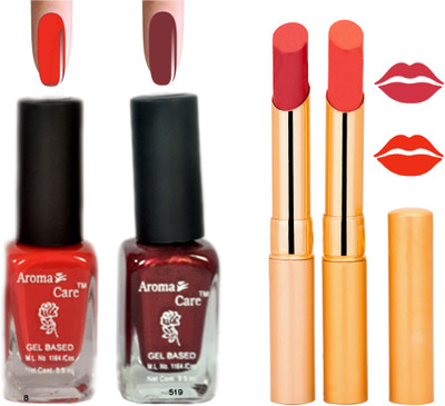 

Aroma Care Black Cap Nail Polish RHYTHM Orange Lipstick Combo 095(Set of 4)
