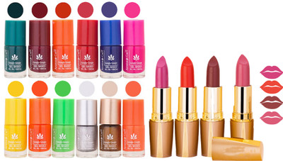 

Aroma Care 12 Piece Vibrant Color Nail Polish Combo Set With 4 Rythm Creamy Matte Lipstick Combo 158(Set of 16)