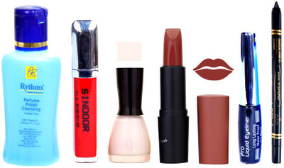 

Rythmx Remover, OTG Lipstick, Sindoor, Nail Polish,EyeLiner, Remover,Black Kajal, Makeup kit Combo 10059(Set of 6)