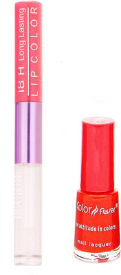 

Color Fever Long Lasting 4741633 Peach Lipstick+Red Nail Polish(Set of 2)