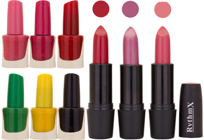

Rythmx NEW NEON IMPORTANT NAIL POLISHES AND BLACK LIPSTICKS COMBO 056(Set of 9)