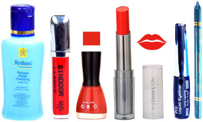 

Rythmx Lipstick And Nail Polish + Eyliner + Sindoor + Remover + Kajal Makeup Combo Pack(Set of 6)