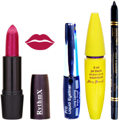 

Rythmx Houte Coture Shimmer Mazanta Lipstick Bold Look Eyeliner Black kajal Magnum Beauty Maskara Kit 10109(Set of 4)