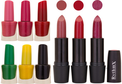 

Rythmx NEW NEON IMPORTANT NAIL POLISHES AND BLACK LIPSTICKS COMBO 050(Set of 9)