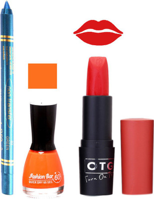 

Fashion Bar Nail Polish , otg Lipstick , Turquoise Blue Kajal Combo132(Set of 3)