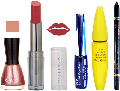 

Rythmx Intense Matte Mauve Shade Lipstick, Shimmer Voilet Nail Polish,Black Eyeliner,Mascara, And Stay On Black Kajal 7317(Set of 5)