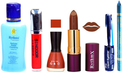 

Rythmx Purple Lipstick ,Polish Remover, Sindoor, Nail Polish,EyeLiner,Turqoise Blue Kajal, Makeup kit Combo 12013(Set of 6)