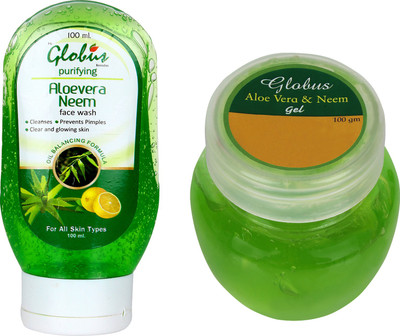 Globus Remedies ALOE NEEM FACE WASH & ALOEVERA GEL COMBO PACK(2 Items in the set)