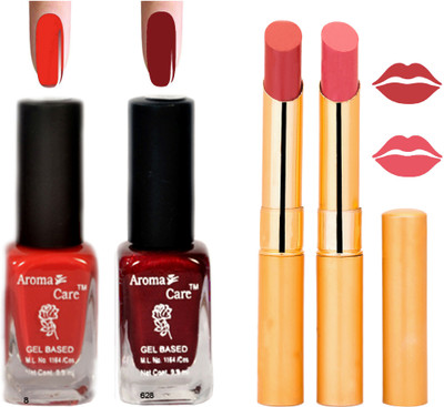 

Aroma Care Black Cap Nail Polish RHYTHM Orange Lipstick Combo 043(Set of 4)