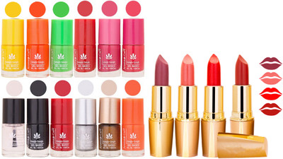 

Aroma Care 12 Piece Vibrant Color Nail Polish Combo Set With 4 Rythm Creamy Matte Lipstick Combo 56(Set of 16)