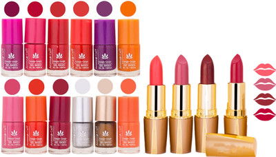

Aroma Care 12 Piece Vibrant Color Nail Polish Combo Set With 4 Rythm Creamy Matte Lipstick Combo 84(Set of 16)