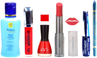 

Rythmx Lipstick And Nail Polish + Eyliner + Sindoor + Remover + Kajal Makeup Combo Pack(Set of 6)