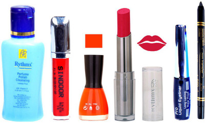 

Rythmx Lipstick And Nail Polish + Eyliner + Sindoor + Remover + Kajal Makeup Combo Pack(Set of 6)