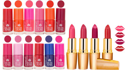 

Aroma Care 12 Piece Vibrant Color Nail Polish Combo Set With 4 Rythm Creamy Matte Lipstick Combo 30(Set of 16)