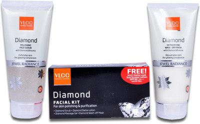 

VLCC Diamond Facial Kit & Daimond Jewel Radiance Polisshing Face Scrub & Detoxifying Wash-Off Mask(Set of 3)