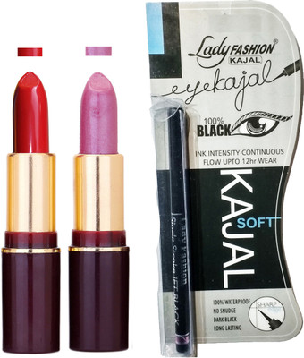 

Lady Fashion Lipstick And Kajal Combo(Set of 3)