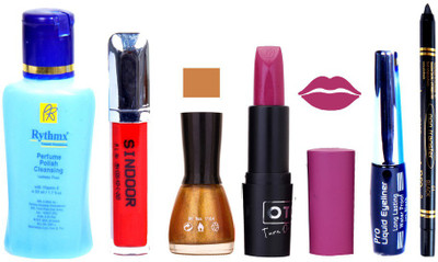 

Rythmx Remover, OTG Lipstick, Sindoor, Nail Polish,EyeLiner, Remover,Black Kajal, Makeup kit Combo 10097(Set of 6)