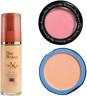

Blue Heaven X Factor Foundation (Natural), Silk On Face Compact (Blush) & Diamond Blush on 504(Set of 3)