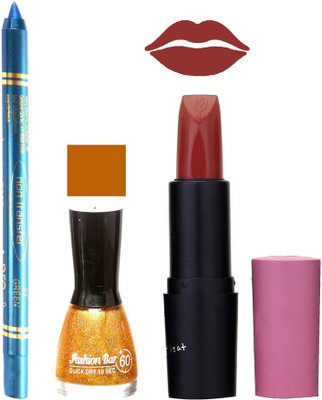 

Fashion Bar Nail Polish , otg Lipstick , Turquoise Blue Kajal Combo96(Set of 3)