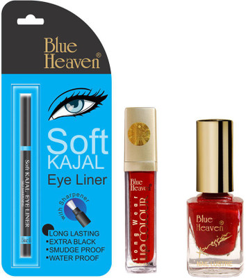 

Blue Heaven Long Wear Lip Color, Xpression Nail Paint & Bh Kajal Liner Combo.(Set of 3)