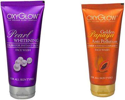Oxyglow Golden Glow Pearl Whitening Face Wash & Golden Glow Papaya Anti Pollution Face Wash(Set of 2)
