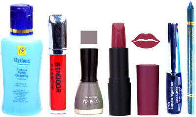 

Rythmx Remover, OTG Lipstick, Sindoor, Nail Polish,EyeLiner, Remover,Turqoise Blue Kajal, Makeup kit Combo 10050(Set of 6)