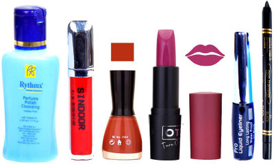 

Rythmx Remover, OTG Lipstick, Sindoor, Nail Polish,EyeLiner, Remover,Black Kajal, Makeup kit Combo 10082(Set of 6)