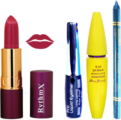 

Rythmx Lipstick ,Black Eyeliner,Kajal, Jet Mascara Makeup Combo Pack(Set of 4)
