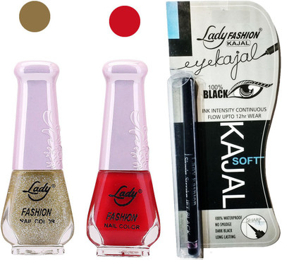 

Lady Fashion Nail Polish And Kajal Combo(Set of 3)