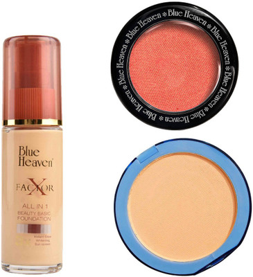 

Blue Heaven X Factor Foundation (Natural), Silk On Face Compact (Natural) & Diamond Blush on 503(Set of 3)