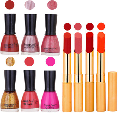 

Aroma Care Candi Bottle Nail Polish Combo with Rytm Popular Lipstick Combo Set-34(Set of 10)