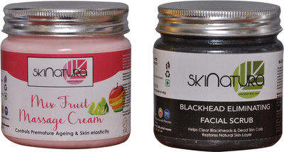 

Skinatura MIX FRUIT MASSAGE CREAM & BLACK HEAD ELIMINATING FACIAL SCRUB (Pack of 2)(Set of 2)