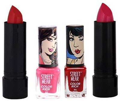 

Street Wear Color Rich Lip and Nail Combo - Red's N Pink's,Set of 4(Set of 4)
