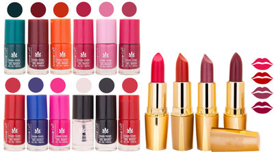 

Aroma Care Gel Nail Polish Set Quick Dry, Long Lasting and Creamy Matte Lipstick Combo 1265(Set of 16)