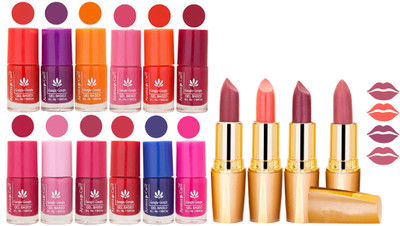 

Aroma Care 12 Piece Vibrant Color Nail Polish Combo Set With 4 Rythm Creamy Matte Lipstick Combo 70(Set of 16)