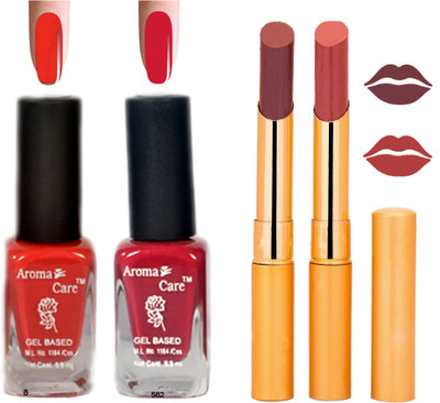 

Aroma Care Black Cap Nail Polish RHYTHM Mauve Lipstick Combo 057(Set of 4)
