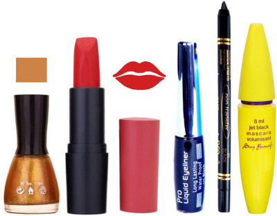 

Rythmx Lipstick, Nail Polish, Eyeliner,Black Kajal Makeup Combo Kit 1344(Set of 5)