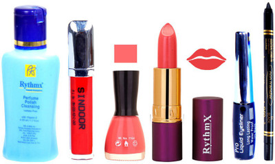 

Rythmx Lipstick ,Remover, Sindoor, Nail Polish,EyeLiner,Black Kajal, Makeup kit Combo 12120(Set of 6)